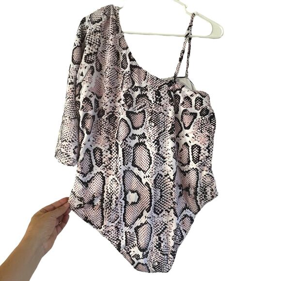 SHEIN Snakeskin One Shoulder Swimsuit Cut Out One Piece 2XL Multicolor - Picture 2 of 7